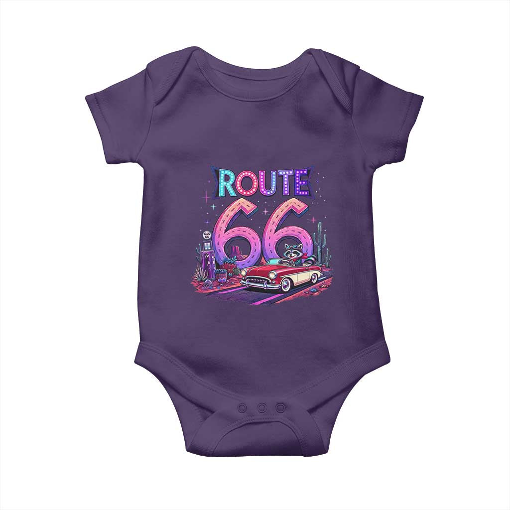 Route Highway 66 Americana Adventure Baby Onesie Cute Raccoon Driving Car