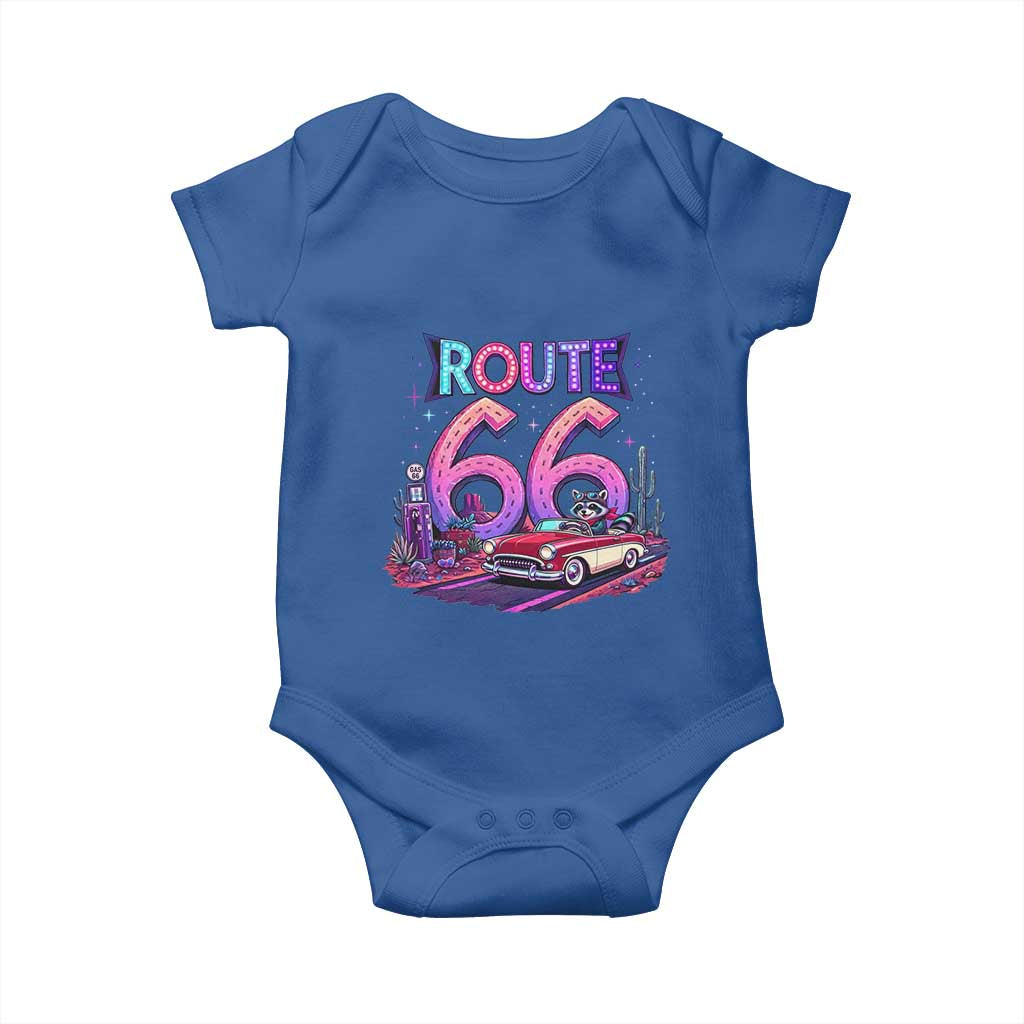 Route Highway 66 Americana Adventure Baby Onesie Cute Raccoon Driving Car