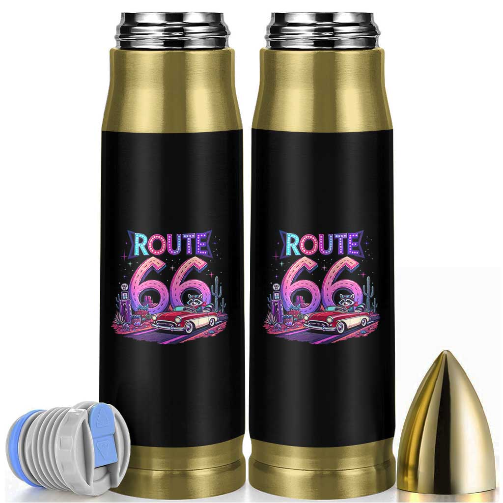 Route Highway 66 Americana Adventure Bullet Tumbler Cute Raccoon Driving Car