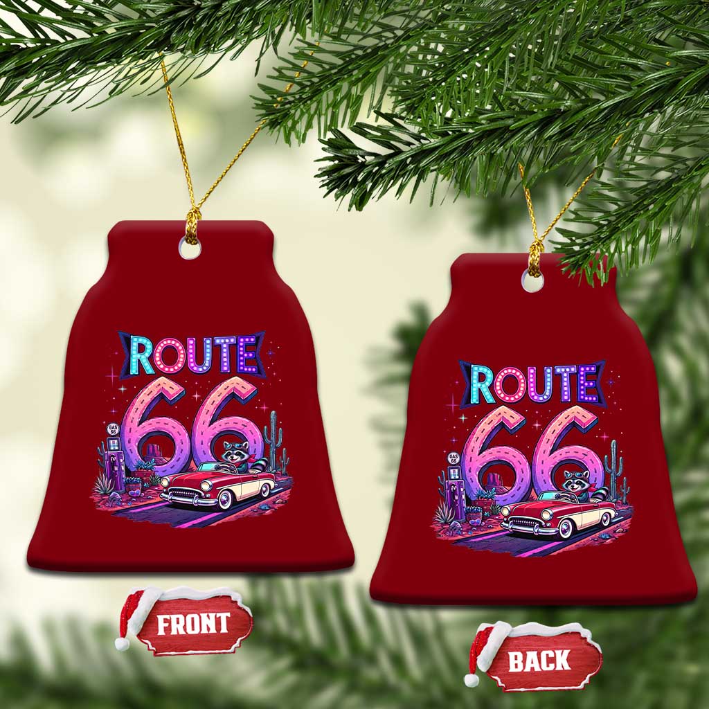 Route Highway 66 Americana Adventure Ceramic Ornament Cute Raccoon Driving Car