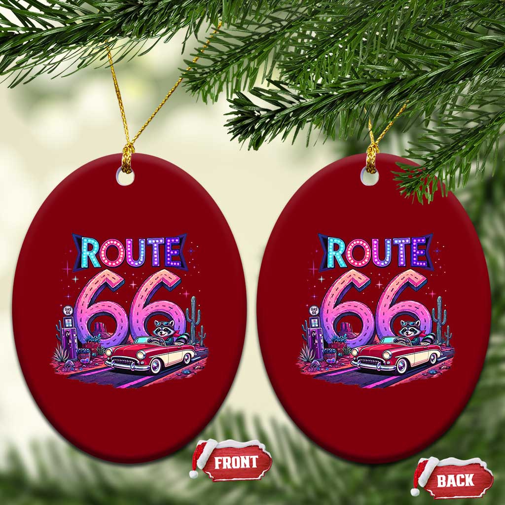 Route Highway 66 Americana Adventure Ceramic Ornament Cute Raccoon Driving Car