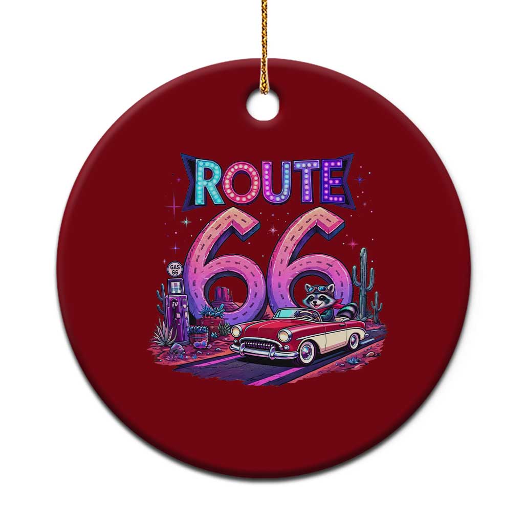 Route Highway 66 Americana Adventure Ceramic Ornament Cute Raccoon Driving Car