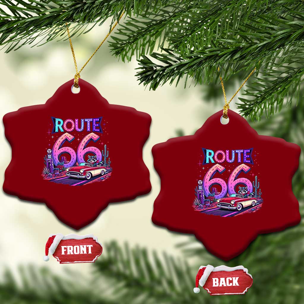 Route Highway 66 Americana Adventure Ceramic Ornament Cute Raccoon Driving Car