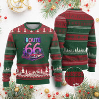 Route Highway 66 Americana Adventure Ugly Christmas Sweater Cute Raccoon Driving Car