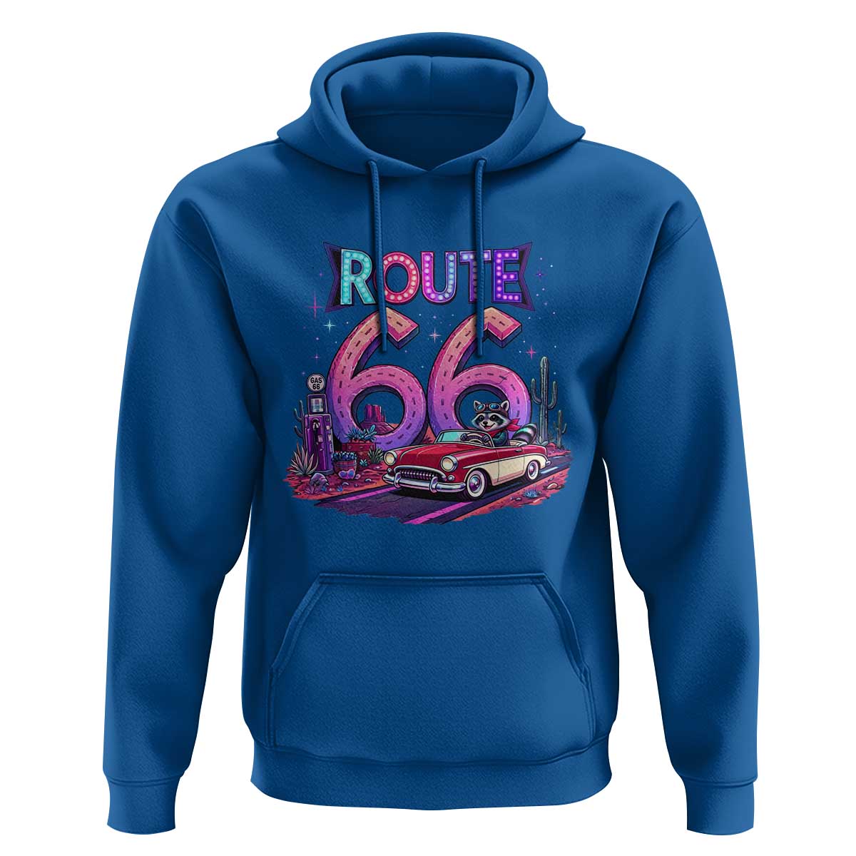 Route Highway 66 Americana Adventure Hoodie Cute Raccoon Driving Car