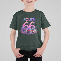 Route Highway 66 Americana Adventure T Shirt For Kid Cute Raccoon Driving Car