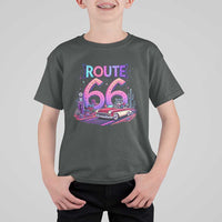 Route Highway 66 Americana Adventure T Shirt For Kid Cute Raccoon Driving Car