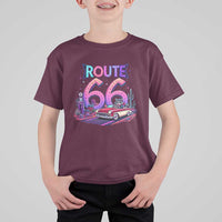 Route Highway 66 Americana Adventure T Shirt For Kid Cute Raccoon Driving Car