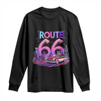 Route Highway 66 Americana Adventure Long Sleeve Shirt Cute Raccoon Driving Car