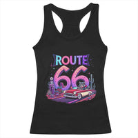 Route Highway 66 Americana Adventure Racerback Tank Top Cute Raccoon Driving Car