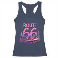 Route Highway 66 Americana Adventure Racerback Tank Top Cute Raccoon Driving Car