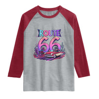 Route Highway 66 Americana Adventure Raglan Shirt Cute Raccoon Driving Car