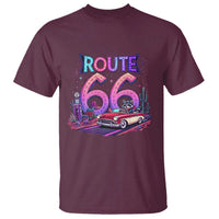 Route Highway 66 Americana Adventure T Shirt Cute Raccoon Driving Car
