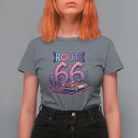 Route Highway 66 Americana Adventure T Shirt For Women Cute Raccoon Driving Car