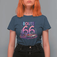 Route Highway 66 Americana Adventure T Shirt For Women Cute Raccoon Driving Car