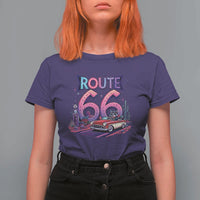 Route Highway 66 Americana Adventure T Shirt For Women Cute Raccoon Driving Car