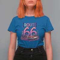 Route Highway 66 Americana Adventure T Shirt For Women Cute Raccoon Driving Car