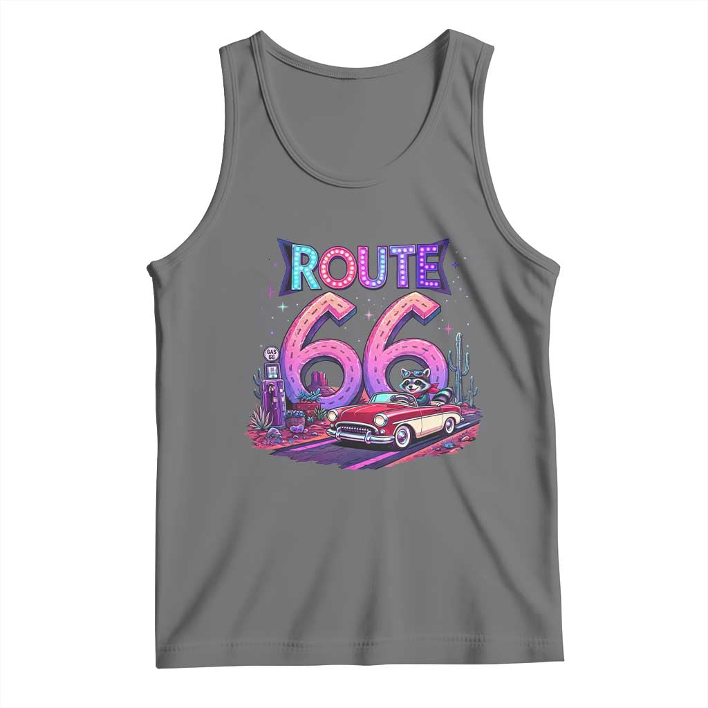 Route Highway 66 Americana Adventure Tank Top Cute Raccoon Driving Car