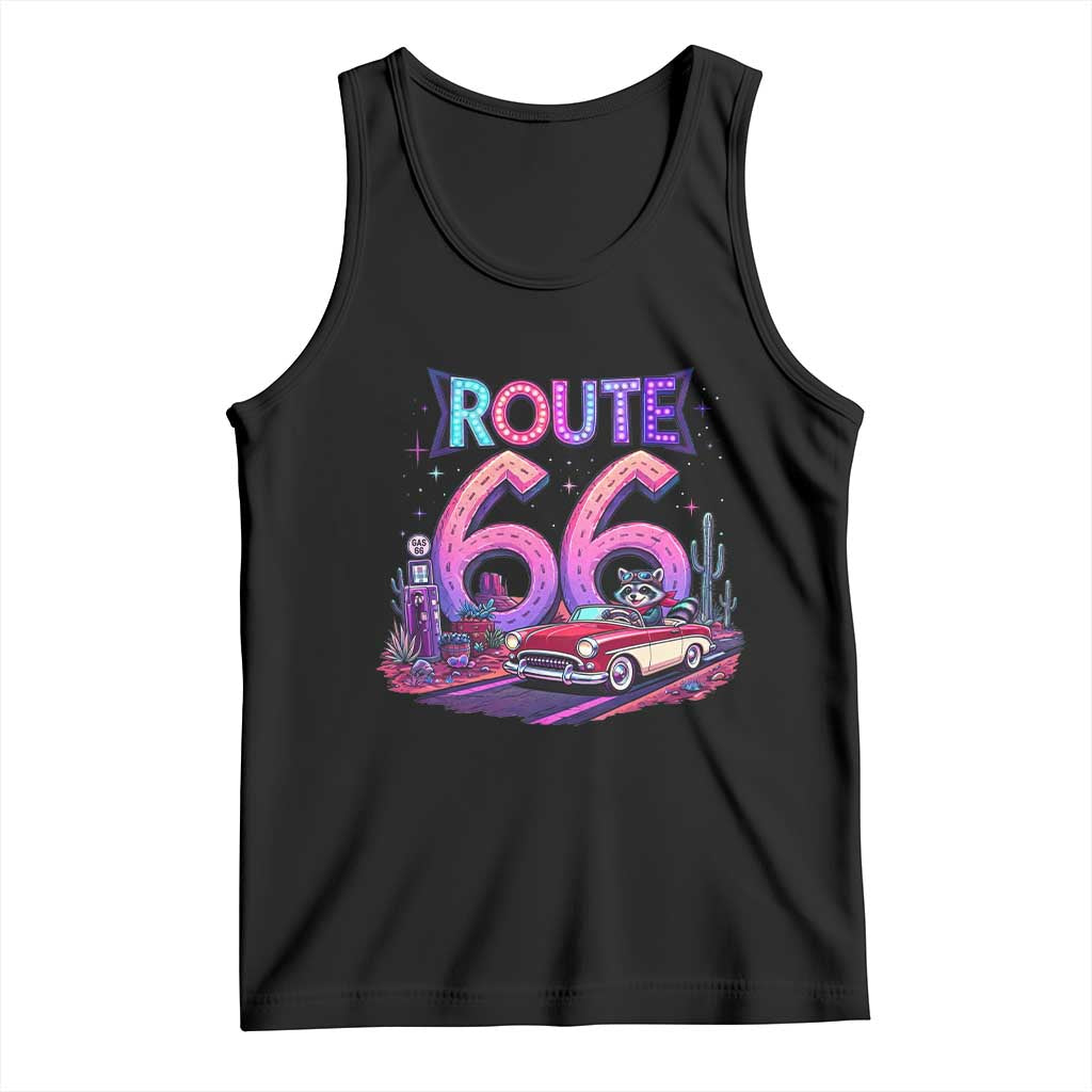 Route Highway 66 Americana Adventure Tank Top Cute Raccoon Driving Car