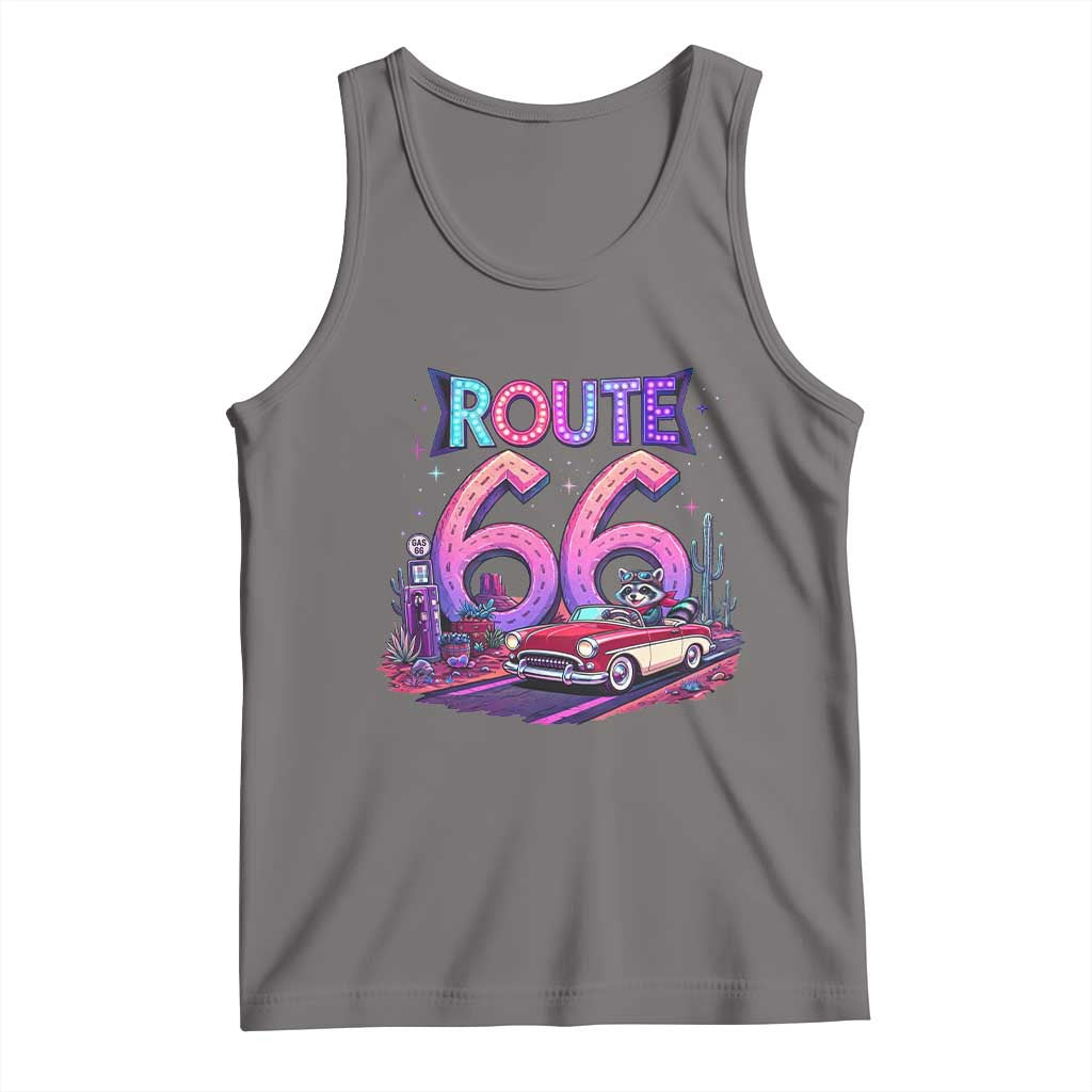 Route Highway 66 Americana Adventure Tank Top Cute Raccoon Driving Car