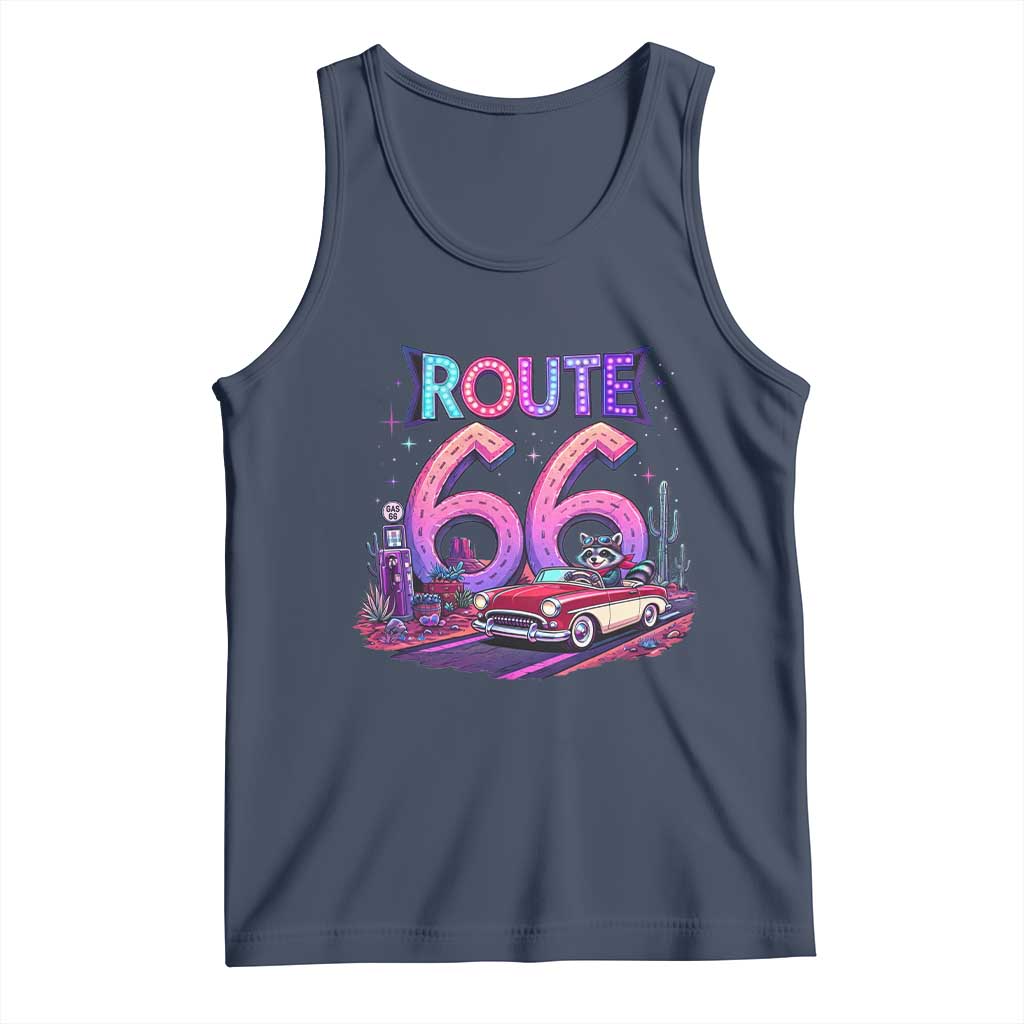 Route Highway 66 Americana Adventure Tank Top Cute Raccoon Driving Car