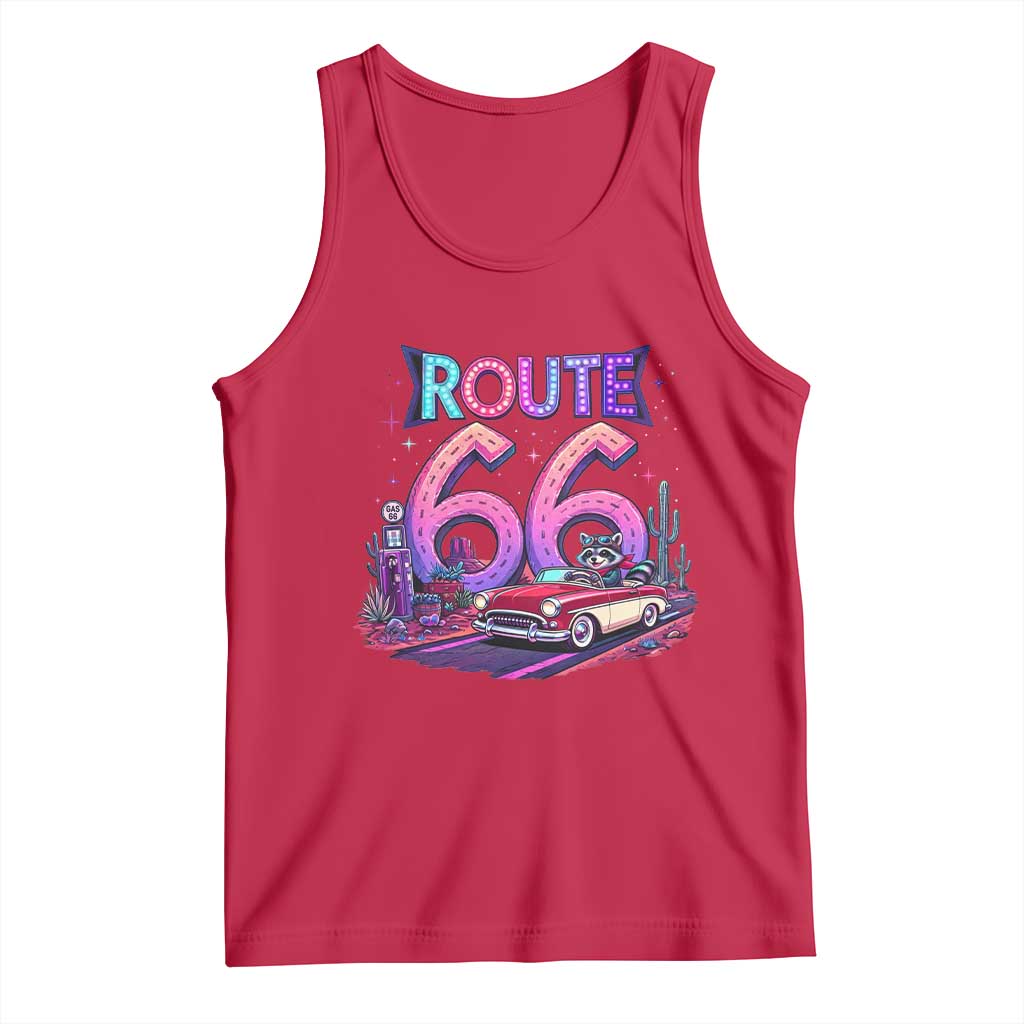 Route Highway 66 Americana Adventure Tank Top Cute Raccoon Driving Car