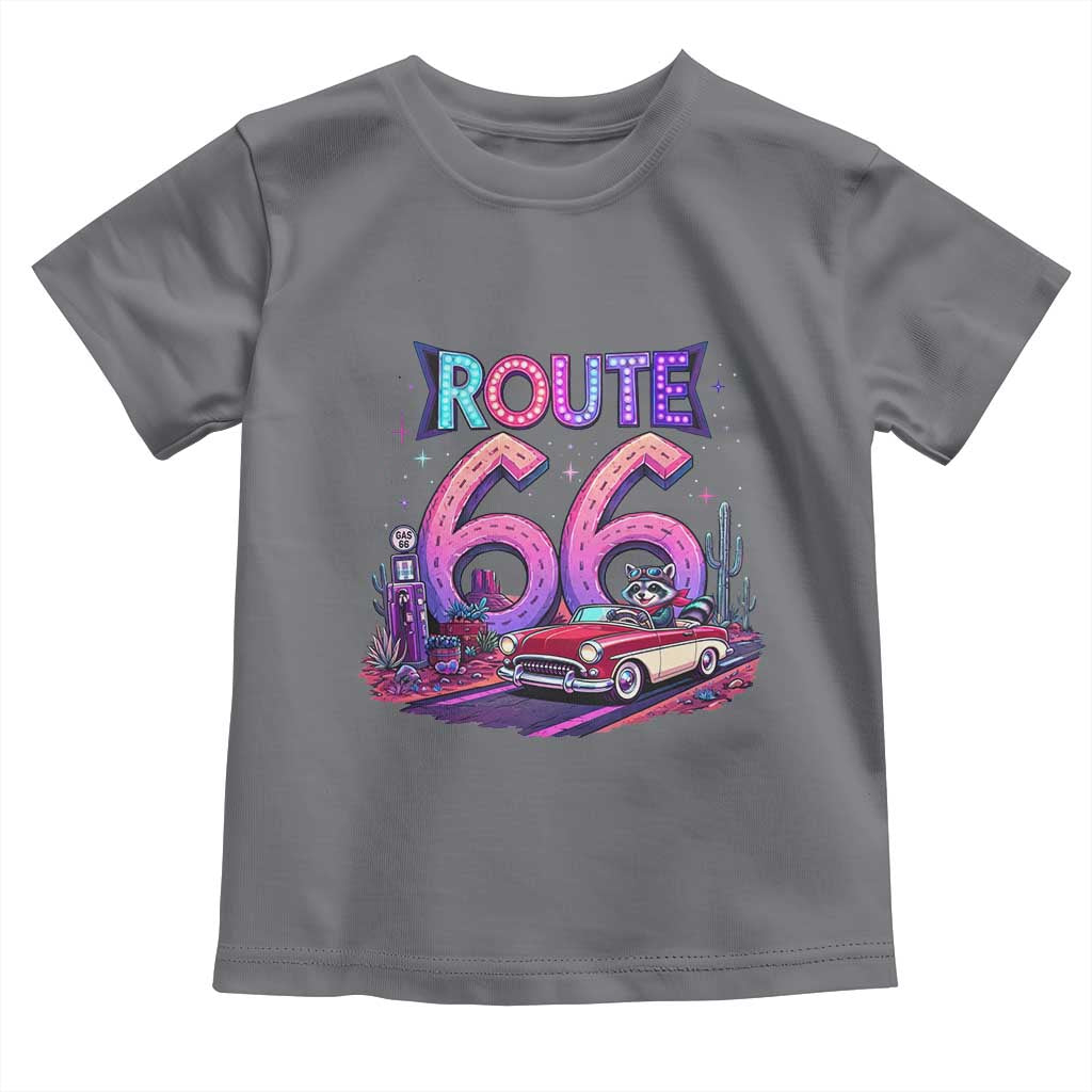 Route Highway 66 Americana Adventure Toddler T Shirt Cute Raccoon Driving Car