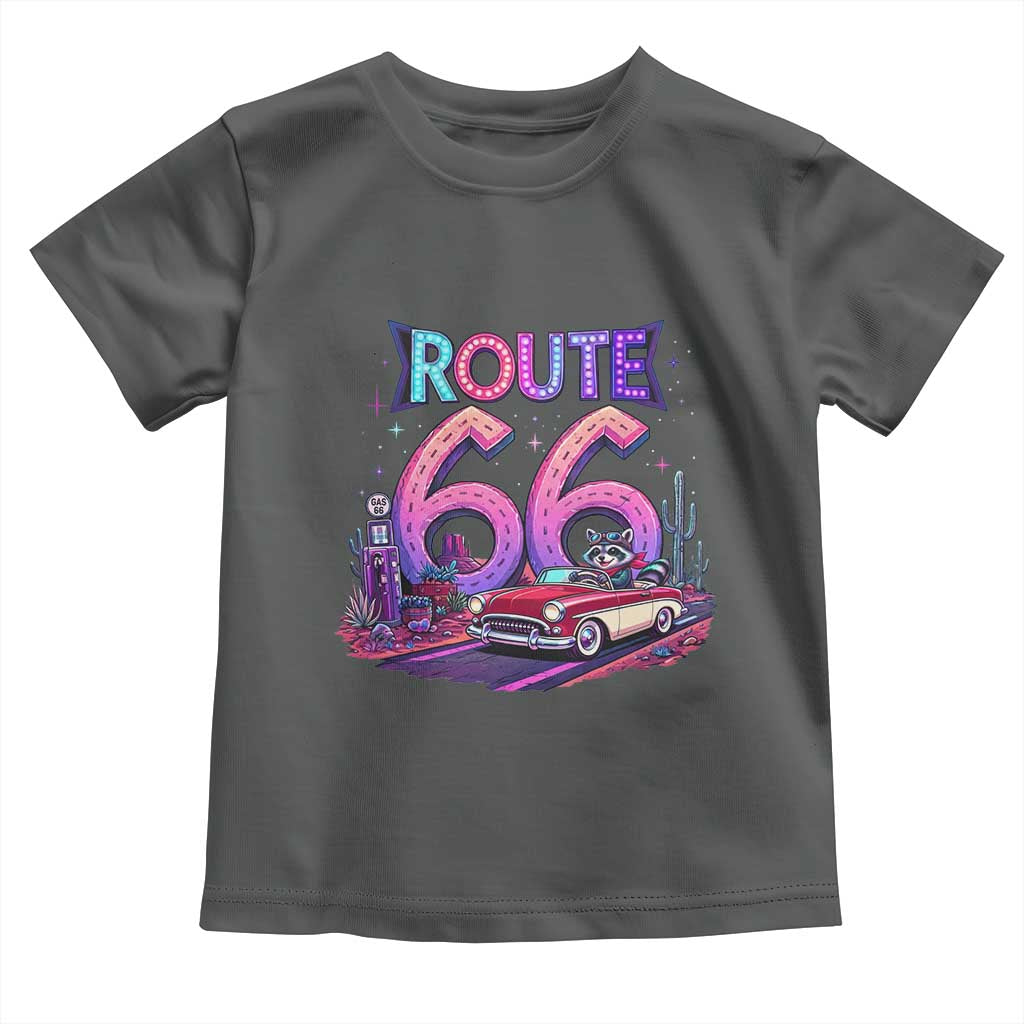 Route Highway 66 Americana Adventure Toddler T Shirt Cute Raccoon Driving Car
