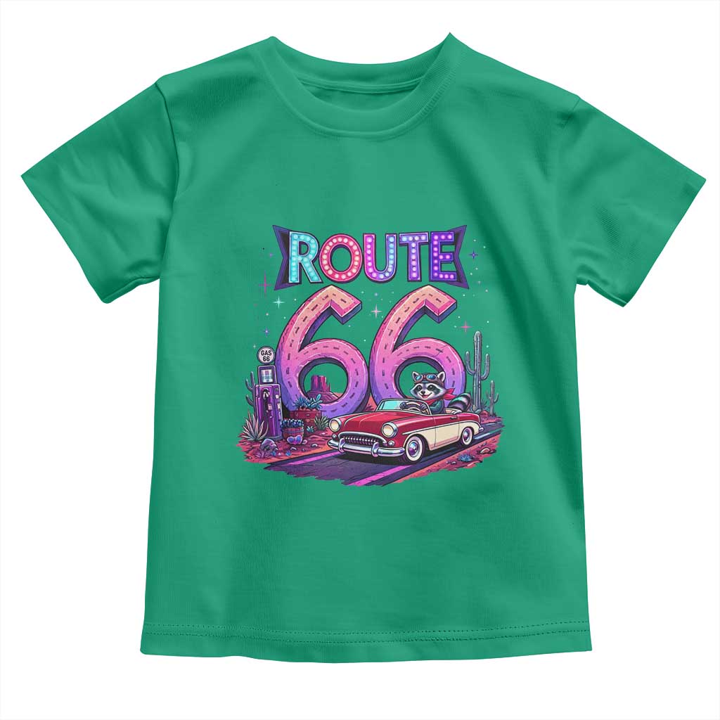 Route Highway 66 Americana Adventure Toddler T Shirt Cute Raccoon Driving Car