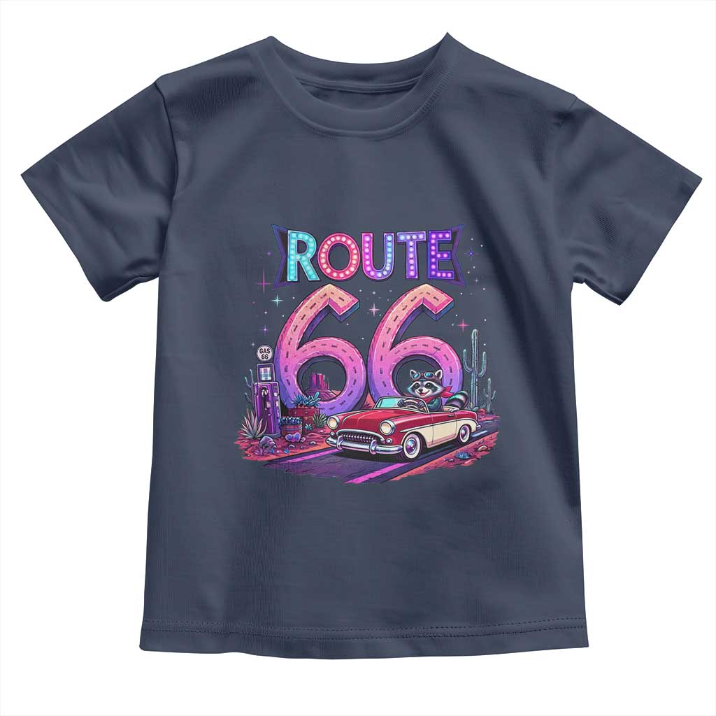 Route Highway 66 Americana Adventure Toddler T Shirt Cute Raccoon Driving Car