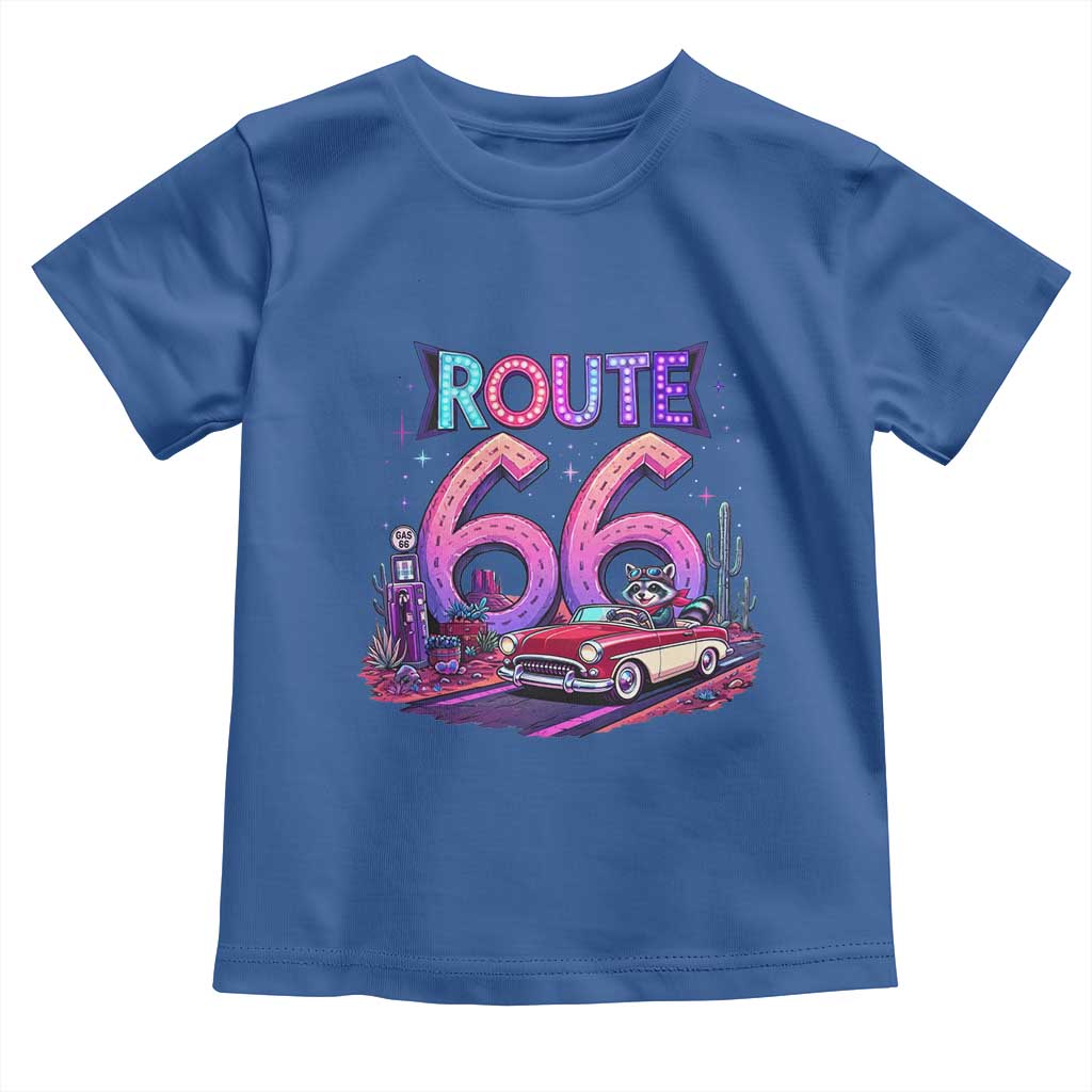 Route Highway 66 Americana Adventure Toddler T Shirt Cute Raccoon Driving Car