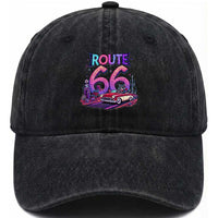 Route Highway 66 Americana Adventure Washed Cotton Baseball Cap Cute Raccoon Driving Car