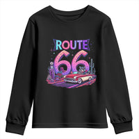 Route Highway 66 Americana Adventure Youth Sweatshirt Cute Raccoon Driving Car