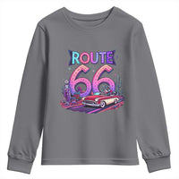 Route Highway 66 Americana Adventure Youth Sweatshirt Cute Raccoon Driving Car