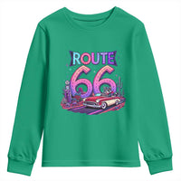 Route Highway 66 Americana Adventure Youth Sweatshirt Cute Raccoon Driving Car