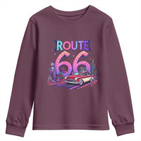 Route Highway 66 Americana Adventure Youth Sweatshirt Cute Raccoon Driving Car