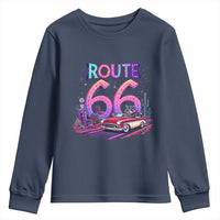Route Highway 66 Americana Adventure Youth Sweatshirt Cute Raccoon Driving Car
