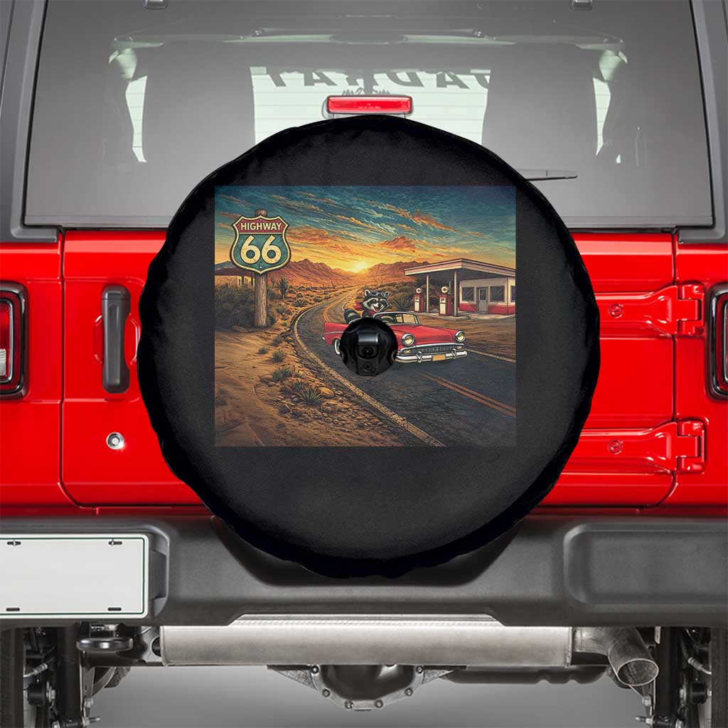 Route Highway 66 Raccoon Spare Tire Cover Americana Road Trip