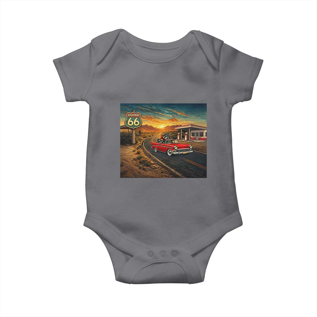 Route Highway 66 Raccoon Baby Onesie Americana Road Trip