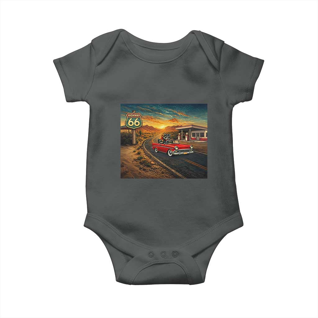 Route Highway 66 Raccoon Baby Onesie Americana Road Trip