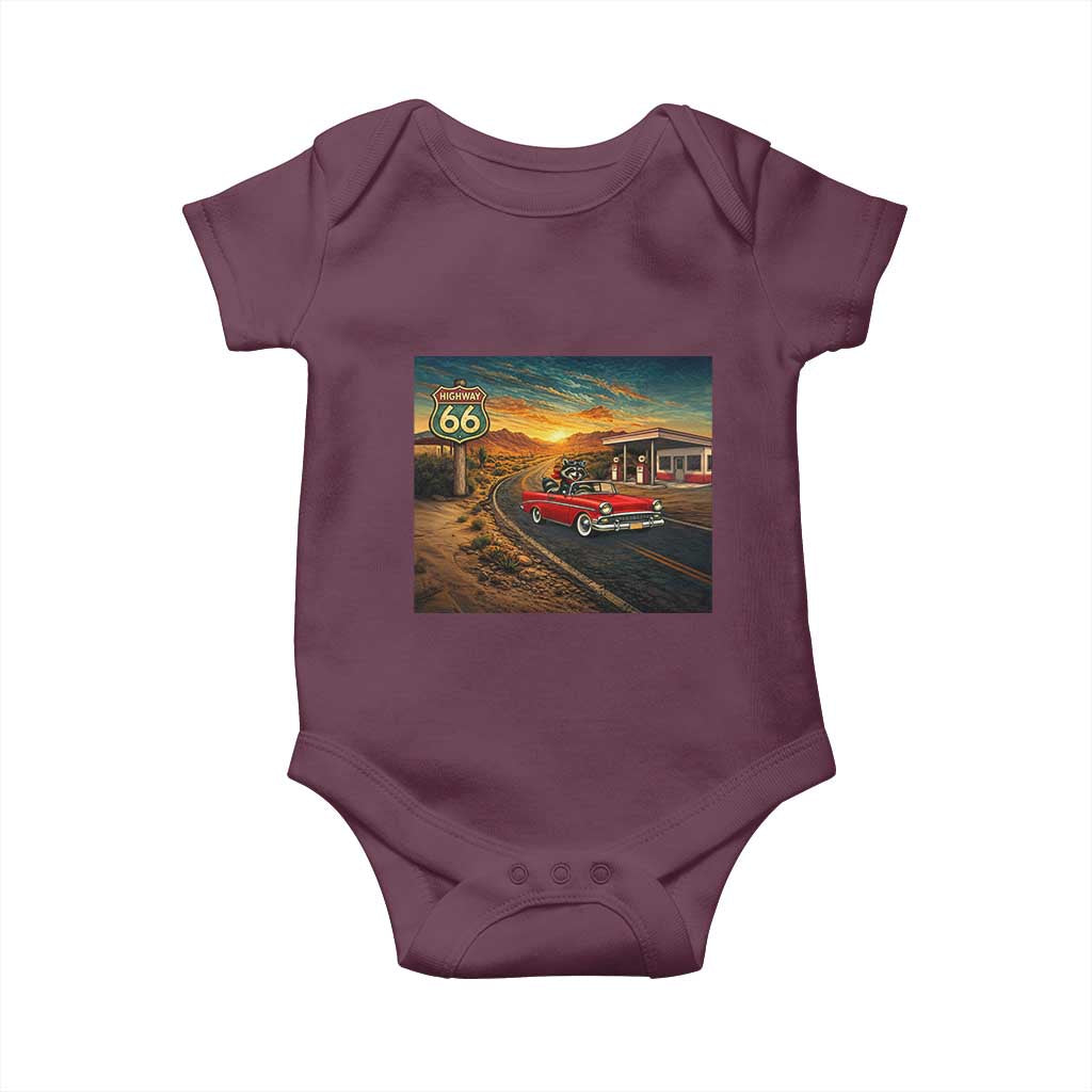 Route Highway 66 Raccoon Baby Onesie Americana Road Trip