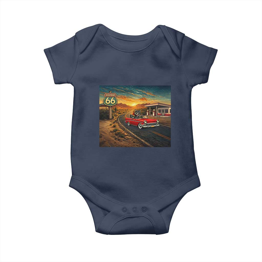 Route Highway 66 Raccoon Baby Onesie Americana Road Trip