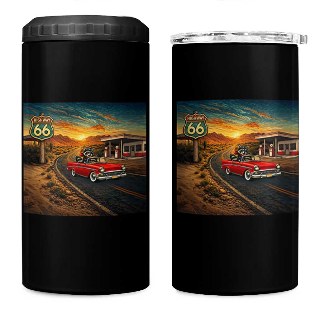 Route Highway 66 Raccoon 4 in 1 Can Cooler Tumbler Americana Road Trip