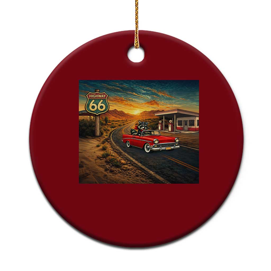 Route Highway 66 Raccoon Ceramic Ornament Americana Road Trip