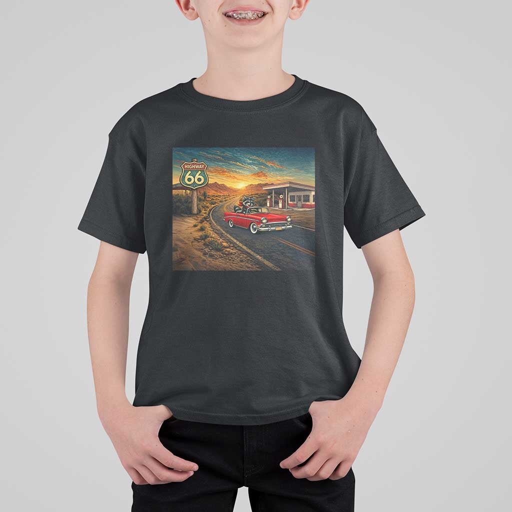 Route Highway 66 Raccoon T Shirt For Kid Americana Road Trip