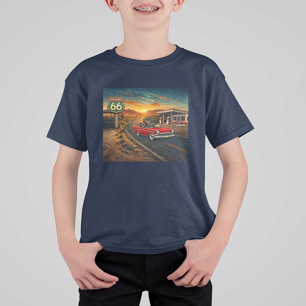 Route Highway 66 Raccoon T Shirt For Kid Americana Road Trip