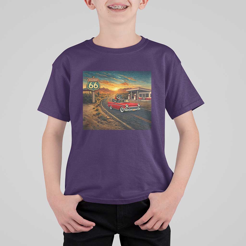 Route Highway 66 Raccoon T Shirt For Kid Americana Road Trip
