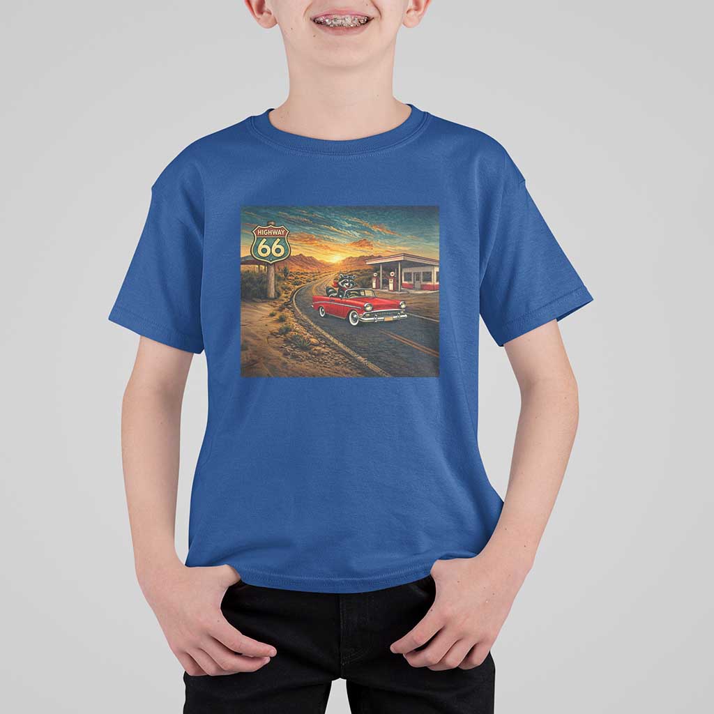 Route Highway 66 Raccoon T Shirt For Kid Americana Road Trip