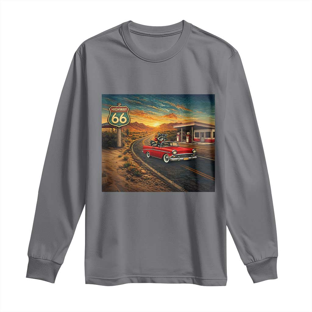 Route Highway 66 Raccoon Long Sleeve Shirt Americana Road Trip