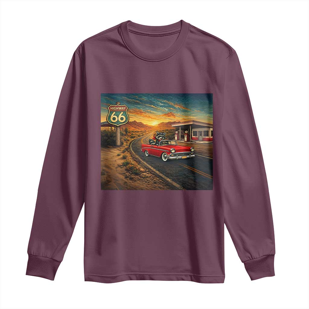 Route Highway 66 Raccoon Long Sleeve Shirt Americana Road Trip